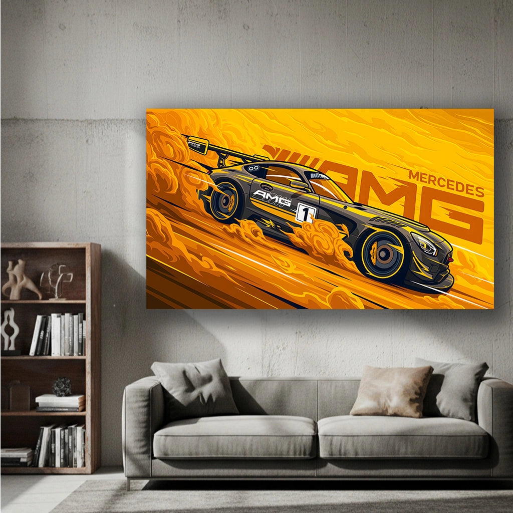 Golden Apex AMG - Luxury Sports Car Canvas Wall Art, Modern Supercar Print for Living Room & Office Decor (High-Definition)
