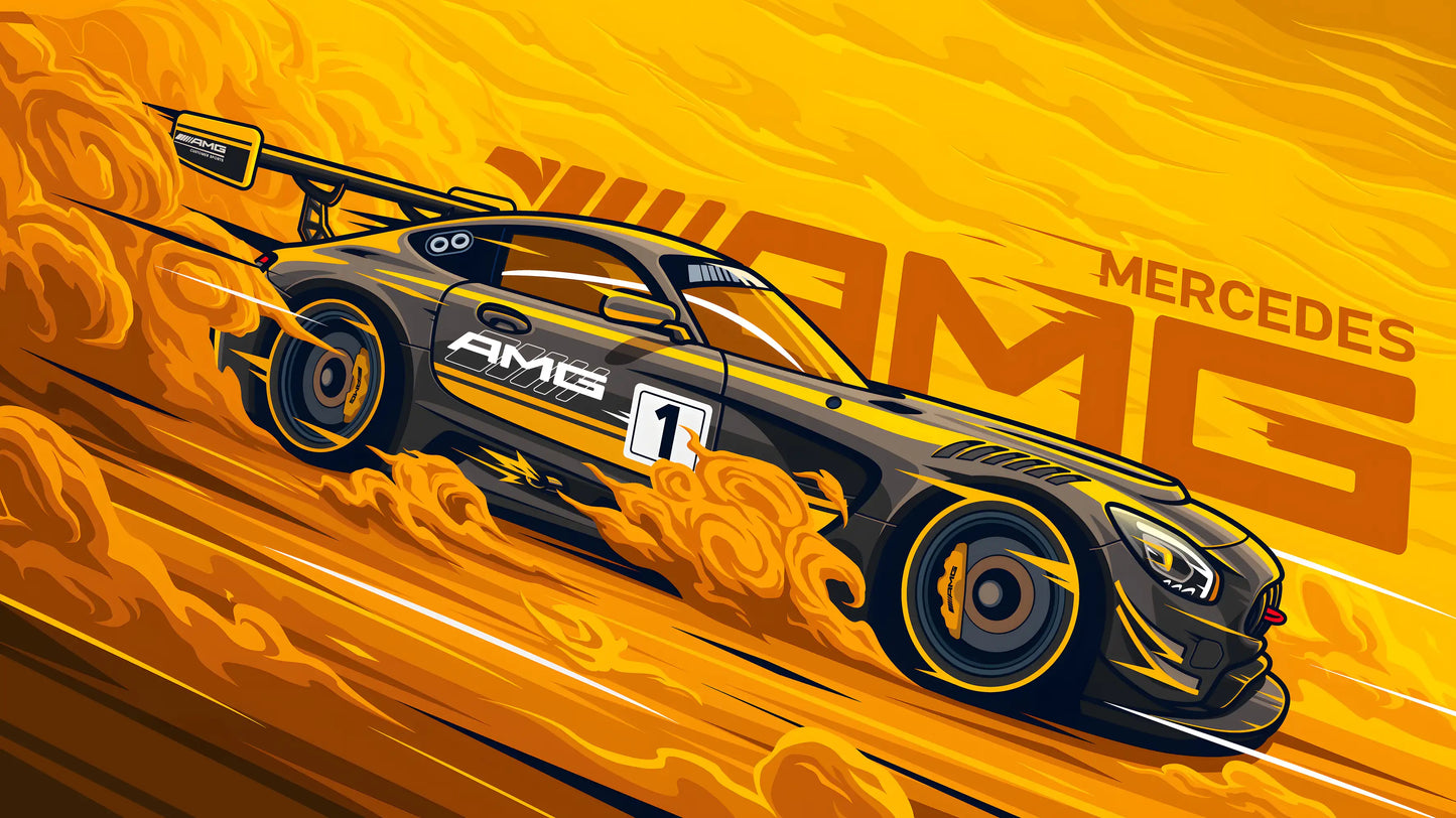 Golden Apex AMG - Luxury Sports Car Canvas Wall Art, Modern Supercar Print for Living Room & Office Decor (High-Definition)