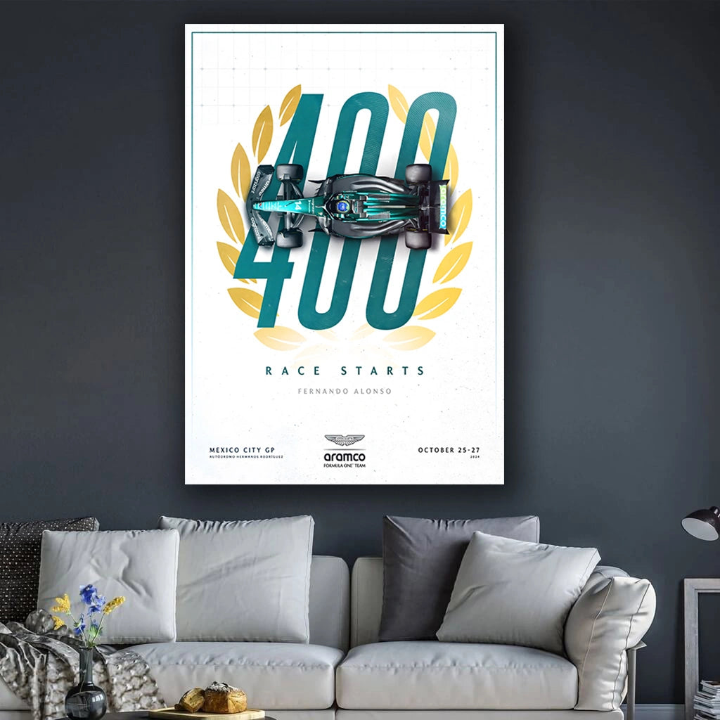 Race Starts 400 - F1 Racing Car Canvas Print, Premium Formula 1 Motorsport Wall Art for Living Room & Office (Ready to Hang)