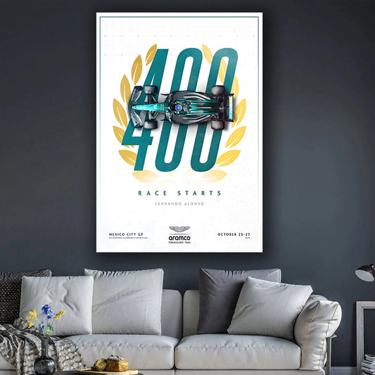 Race Starts 400 - F1 Racing Car Canvas Print, Premium Formula 1 Motorsport Wall Art for Living Room & Office (Ready to Hang)