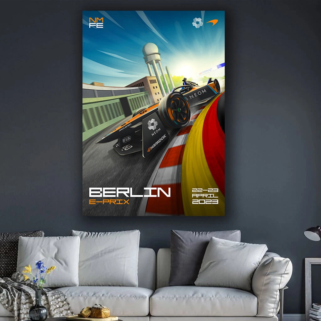 Checkpoint Velocity - Berlin E-Prix - F1 Racing Car Canvas Print, Premium Formula 1 Motorsport Wall Art for Living Room & Office (Ready to Hang)