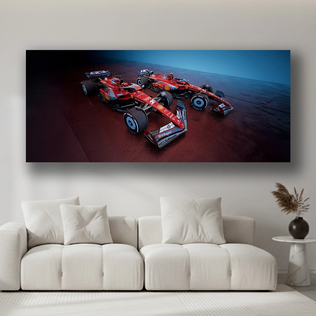 Crimson Formation - Luxury Sports Car Canvas Wall Art, Modern Supercar Print for Living Room & Office Decor (High-Definition)