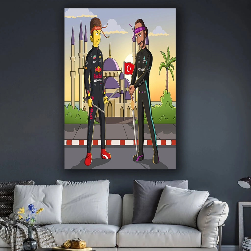 Duel at Dusk - F1 Racing Car Canvas Print, Premium Formula 1 Motorsport Wall Art for Living Room & Office (Ready to Hang)