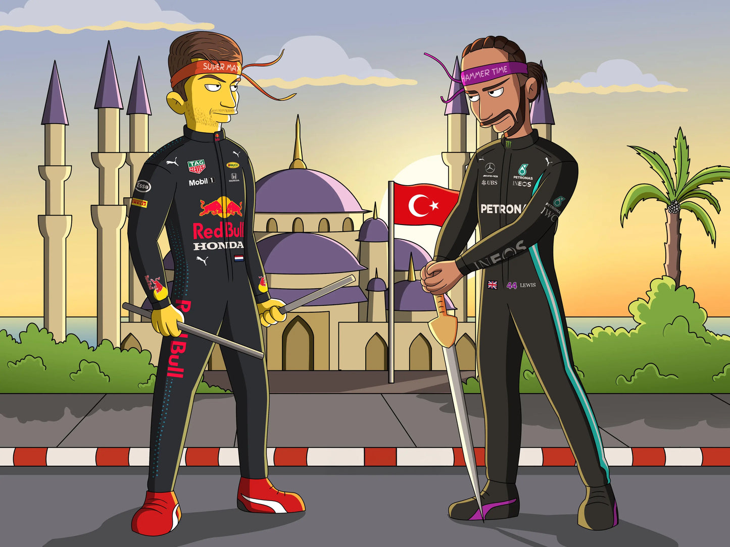 Duel at Dusk - F1 Racing Car Canvas Print, Premium Formula 1 Motorsport Wall Art for Living Room & Office (Ready to Hang)
