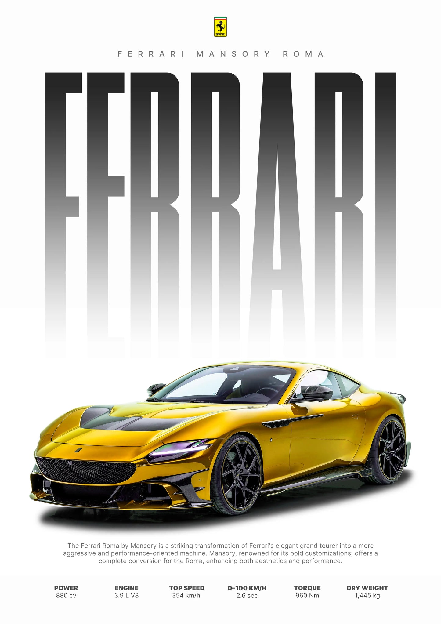 Gilded Precision - Luxury Sports Car Canvas Wall Art, Modern Supercar Print for Living Room & Office Decor (High-Definition)