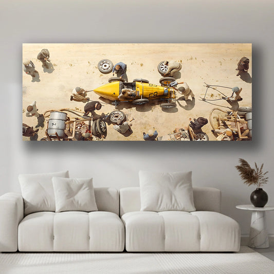 Golden Pit Ritual - Luxury Sports Car Canvas Wall Art, Modern Supercar Print for Living Room & Office Decor (High-Definition)