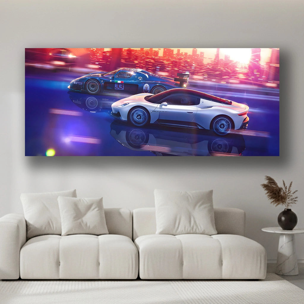 Neon Velocity - Luxury Sports Car Canvas Wall Art, Modern Supercar Print for Living Room & Office Decor (High-Definition)