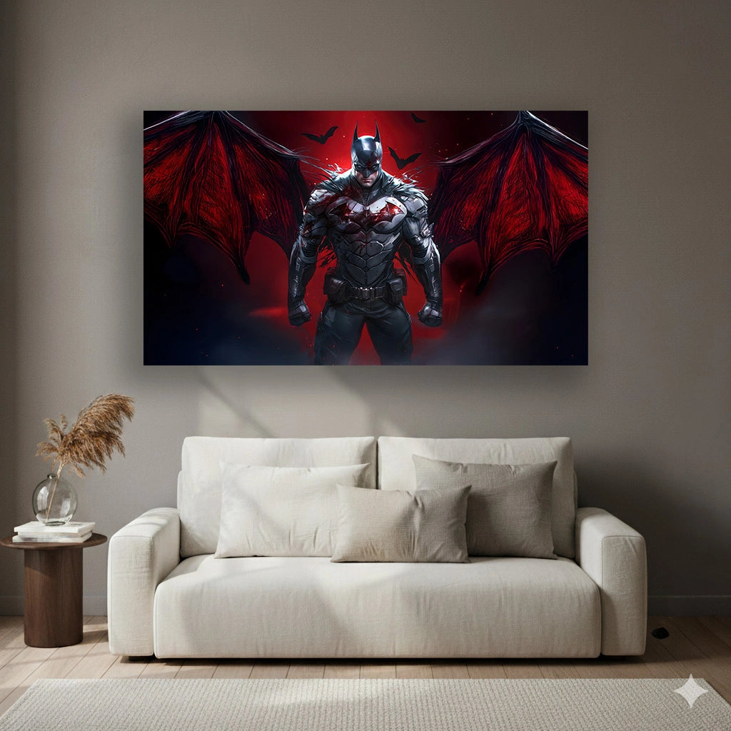 Crimson Nocturne - Superhero Canvas Wall Art, Comic Book Inspired Canvas Print for Gaming Room & Teen Bedroom (Vibrant Colors)