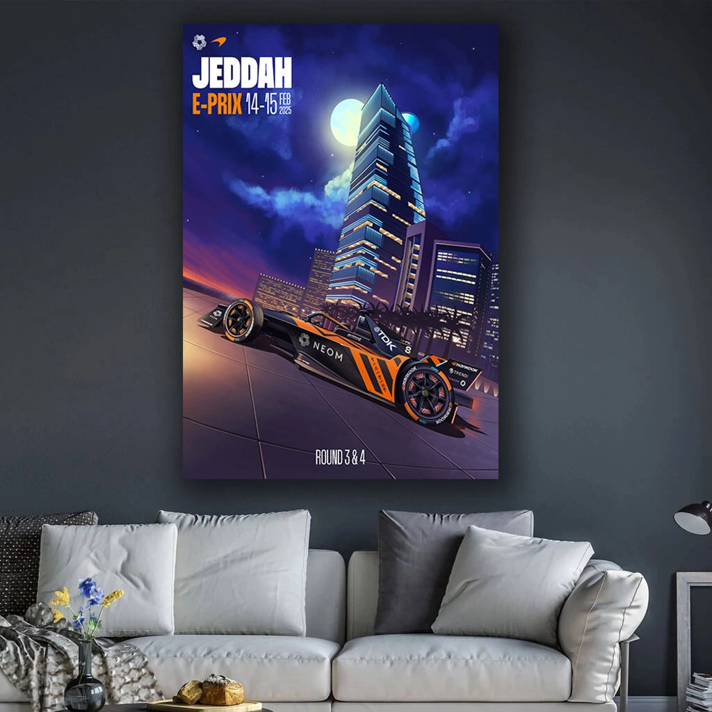 Midnight Velocity Jeddah - F1 Racing Car Canvas Print, Premium Formula 1 Motorsport Wall Art for Living Room & Office (Ready to Hang)