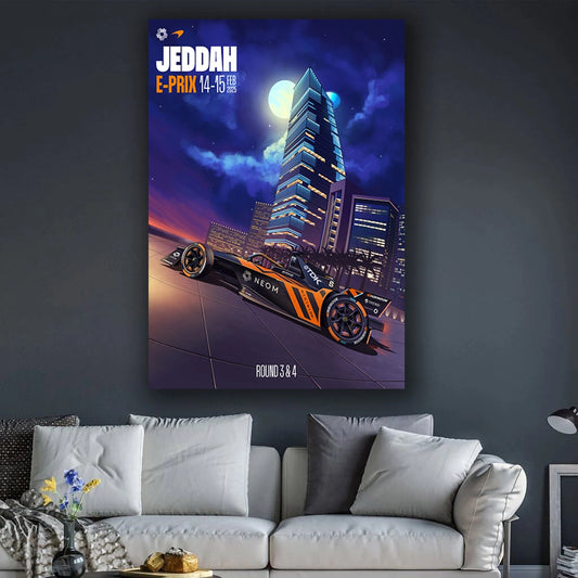 Midnight Velocity Jeddah - F1 Racing Car Canvas Print, Premium Formula 1 Motorsport Wall Art for Living Room & Office (Ready to Hang)
