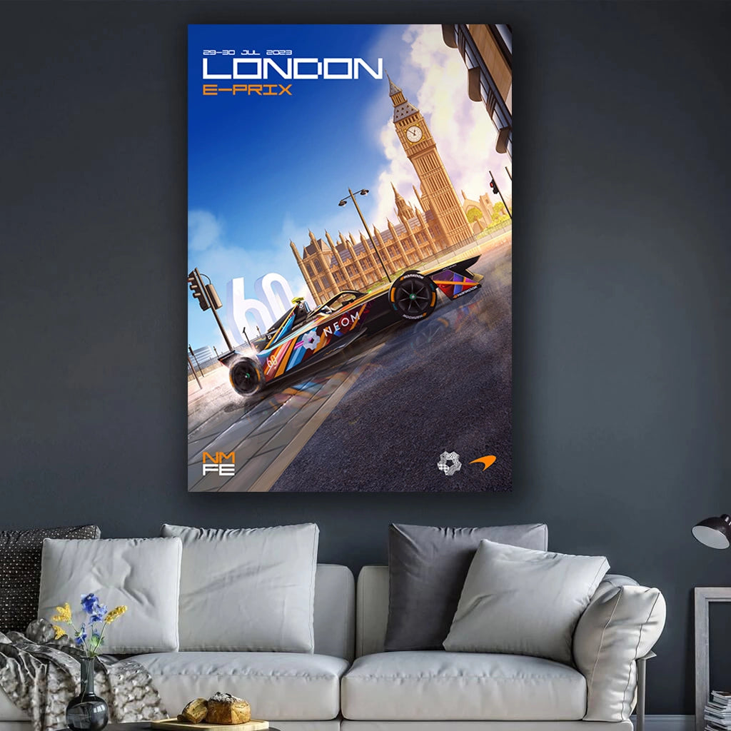 London Night Blitz - F1 Racing Car Canvas Print, Premium Formula 1 Motorsport Wall Art for Living Room & Office (Ready to Hang)
