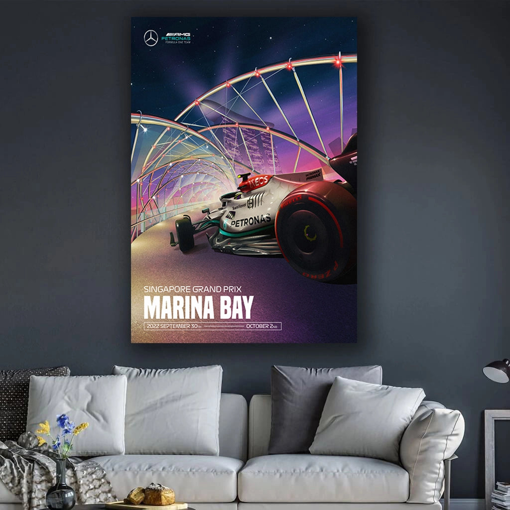 Marina Bay Hyperion - F1 Racing Car Canvas Print, Premium Formula 1 Motorsport Wall Art for Living Room & Office (Ready to Hang)