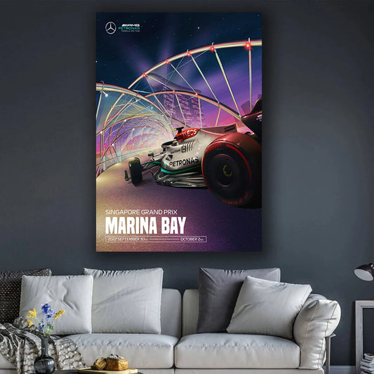Marina Bay Hyperion - F1 Racing Car Canvas Print, Premium Formula 1 Motorsport Wall Art for Living Room & Office (Ready to Hang)