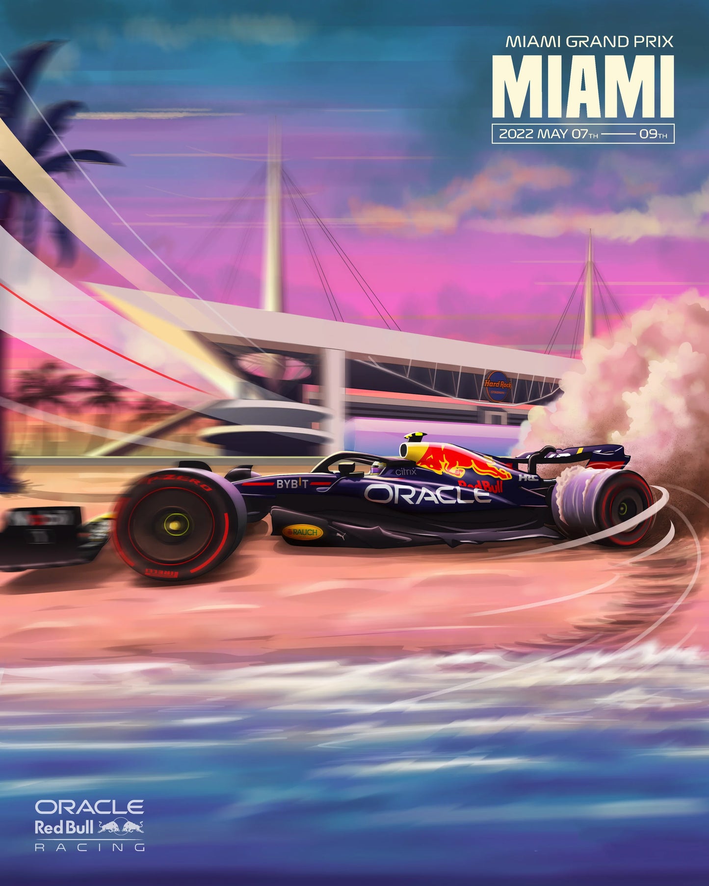 Miami Sunset Grid - F1 Racing Car Canvas Print, Premium Formula 1 Motorsport Wall Art for Living Room & Office (Ready to Hang)
