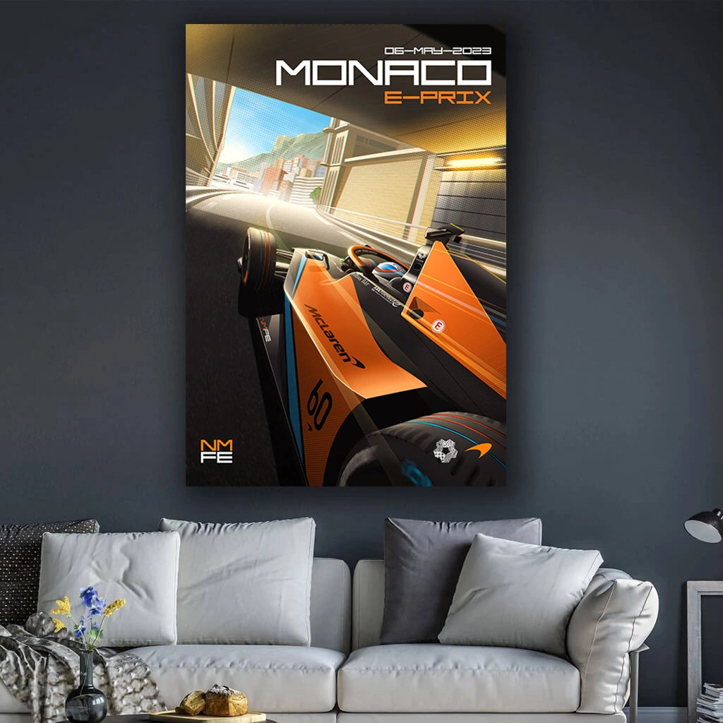 Monaco Electric Fury - F1 Racing Car Canvas Print, Premium Formula 1 Motorsport Wall Art for Living Room & Office (Ready to Hang)