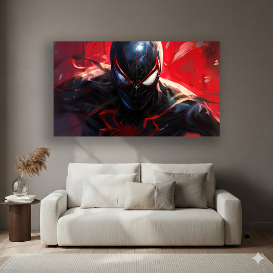 Crimson Web Ascension - Superhero Canvas Wall Art, Comic Book Inspired Canvas Print for Gaming Room & Teen Bedroom (Vibrant Colors)