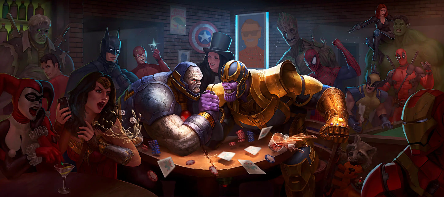 Clash of Titans - Superhero Canvas Wall Art, Comic Book Inspired Canvas Print for Gaming Room & Teen Bedroom (Vibrant Colors)