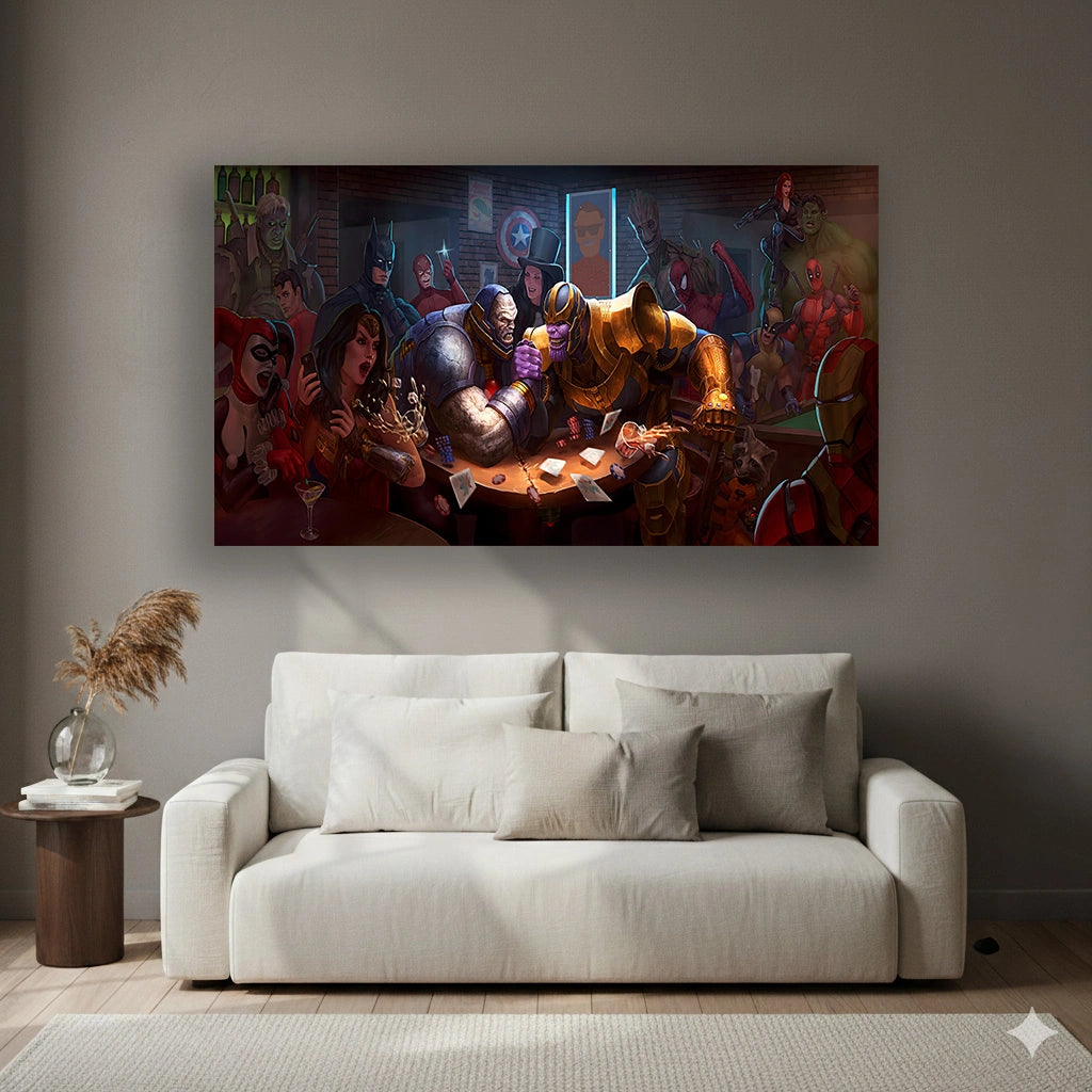 Clash of Titans - Superhero Canvas Wall Art, Comic Book Inspired Canvas Print for Gaming Room & Teen Bedroom (Vibrant Colors)