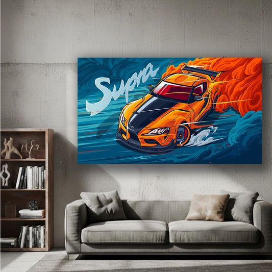 Supra Blaze Drift - Luxury Sports Car Canvas Wall Art, Modern Supercar Print for Living Room & Office Decor (High-Definition)