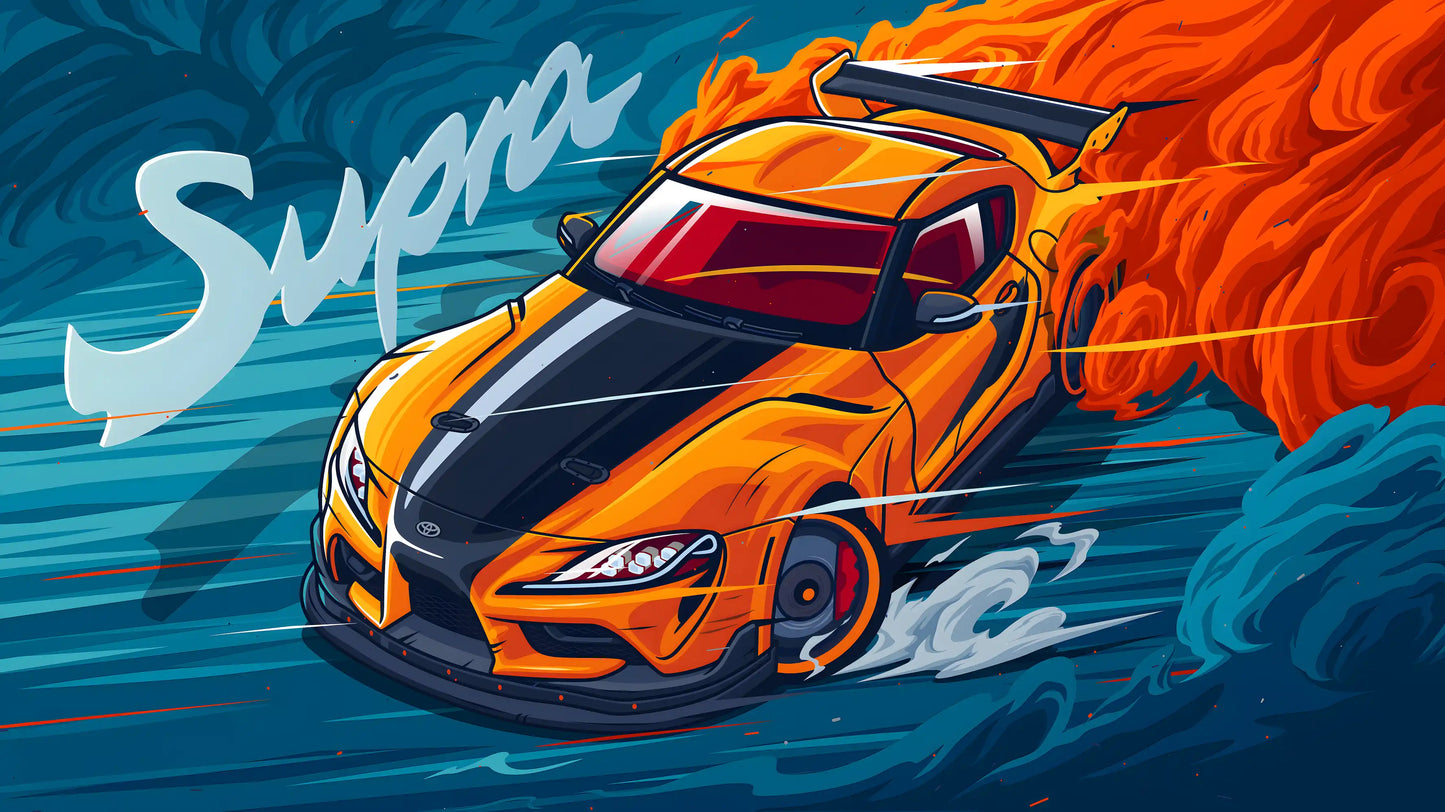 Supra Blaze Drift - Luxury Sports Car Canvas Wall Art, Modern Supercar Print for Living Room & Office Decor (High-Definition)
