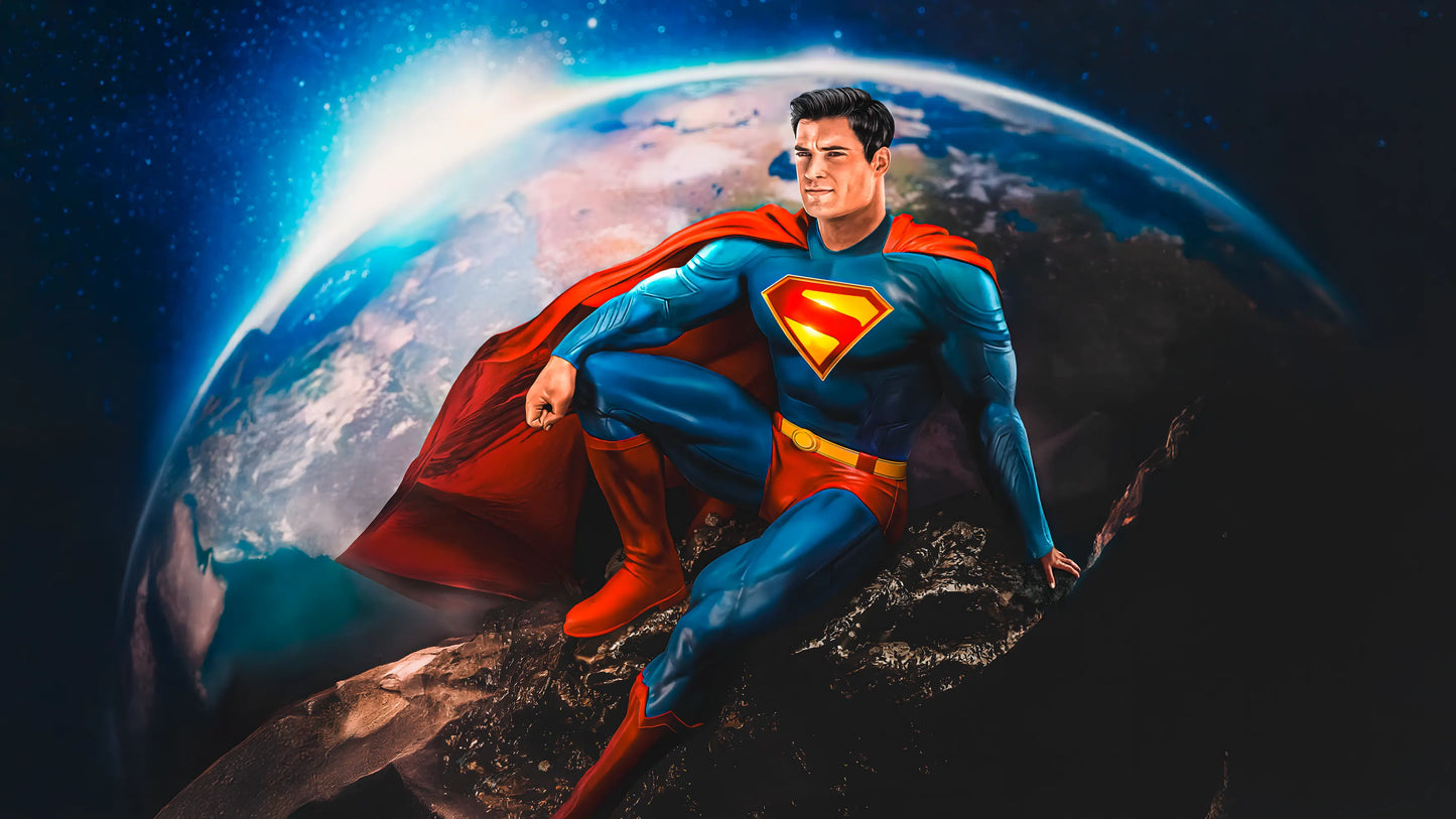 The World on His Shoulders - Superhero Canvas Wall Art, Comic Book Inspired Canvas Print for Gaming Room & Teen Bedroom (Vibrant Colors)