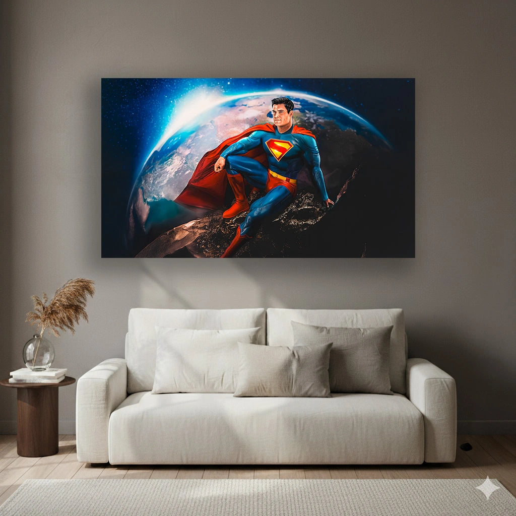 The World on His Shoulders - Superhero Canvas Wall Art, Comic Book Inspired Canvas Print for Gaming Room & Teen Bedroom (Vibrant Colors)