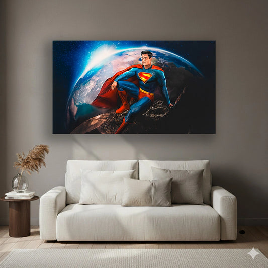 The World on His Shoulders - Superhero Canvas Wall Art, Comic Book Inspired Canvas Print for Gaming Room & Teen Bedroom (Vibrant Colors)