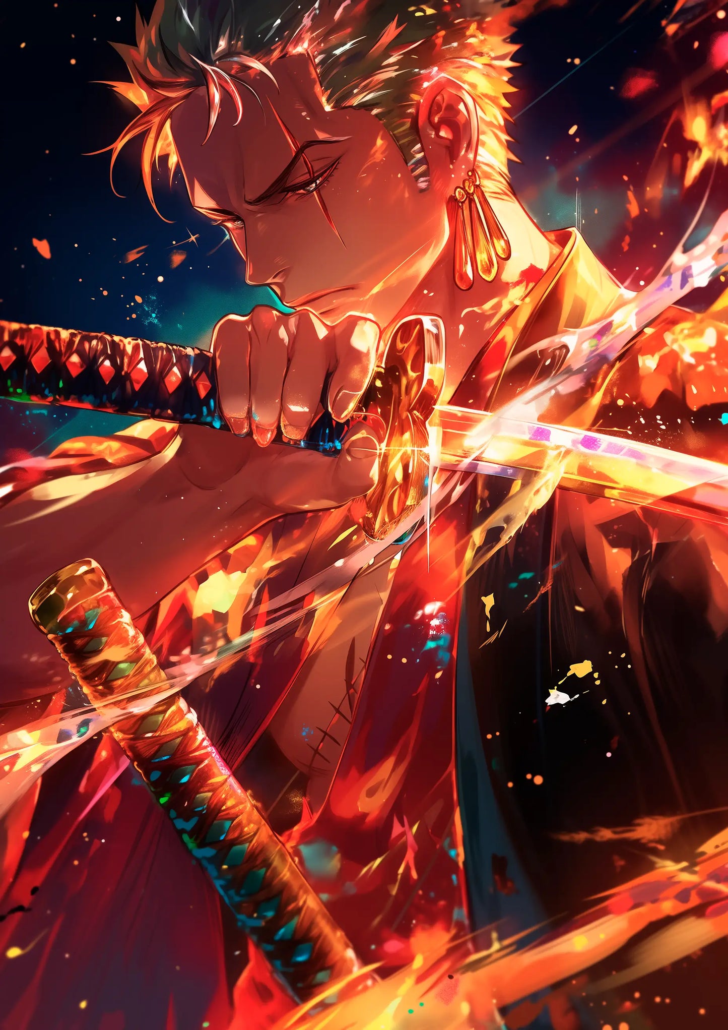 The Burning Blade - Anime Canvas Wall Art, Premium Manga Poster Print for Gaming Room & Bedroom (Ready to Hang)