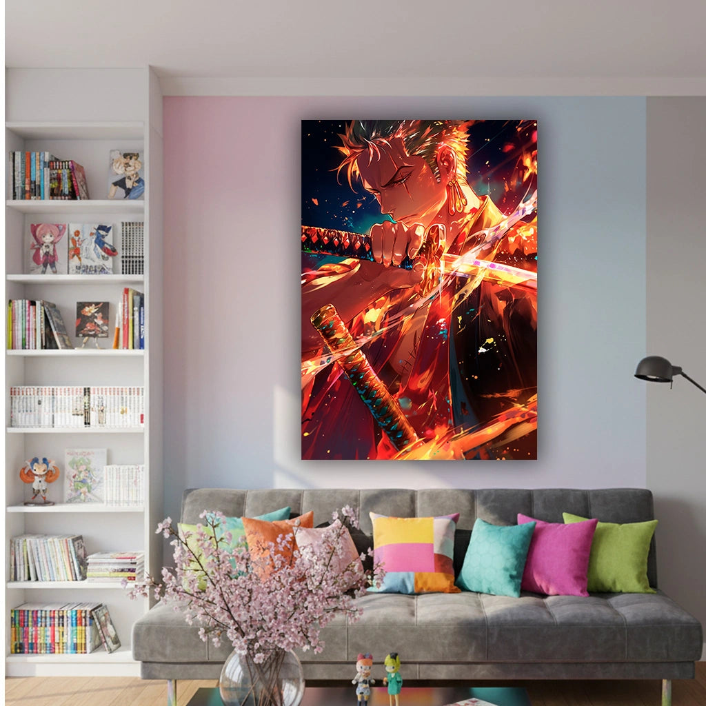 The Burning Blade - Anime Canvas Wall Art, Premium Manga Poster Print for Gaming Room & Bedroom (Ready to Hang)