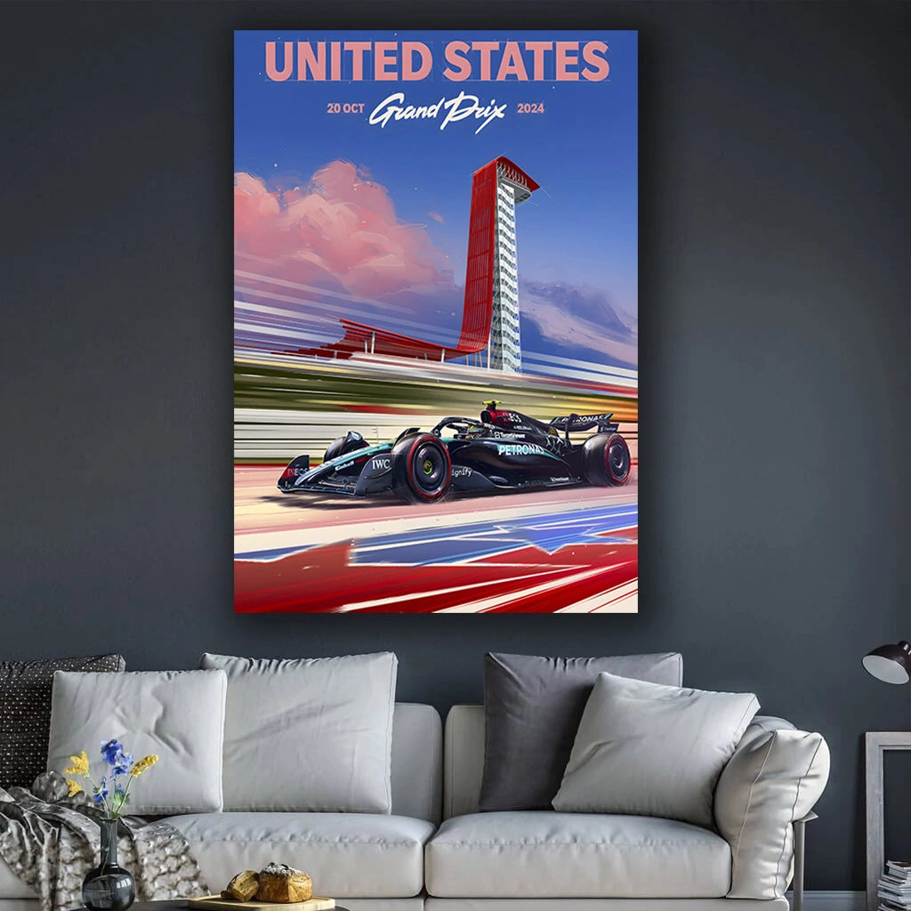 United States Grand Stand - F1 Racing Car Canvas Print, Premium Formula 1 Motorsport Wall Art for Living Room & Office (Ready to Hang)